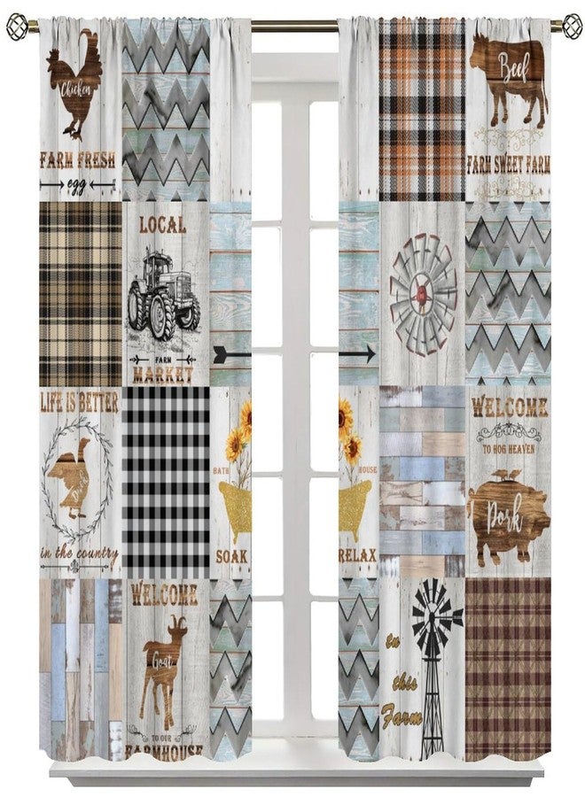 AAVEUP Farm Animal Curtains for Bedroom,Vintage Rustic Old Plank Lattice Tractor Windmill Sunflower Cow Rooster Goat Farmhouse Cottage Window Drapes for Girls Boys Living Room Kitchen 42x45in（No Blackout） - Image 2